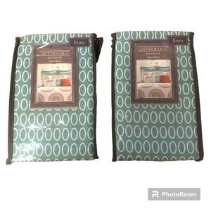Anthology Bungalow Euro Shams Set Of 2 Jade Green White NEW